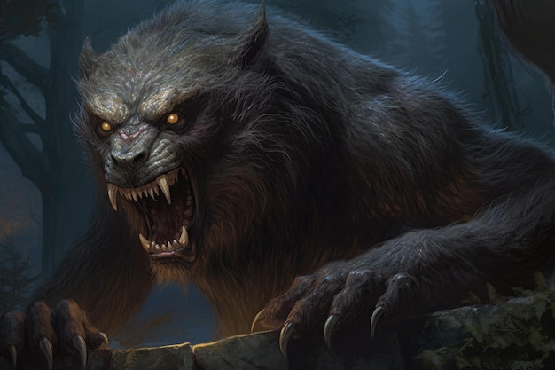 Scary werewolf fantasy face Generate Ai