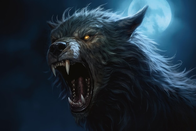 Photo scary werewolf in the night fantasy concept digital illustration generative ai