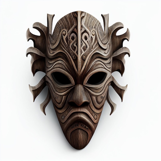 Scary wooden ritual african mask isolated on white closeup