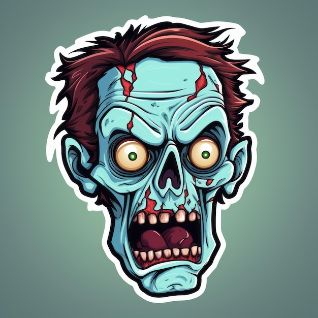 Photo scary zombie face sticker cartoon realism with zombiecore vibe