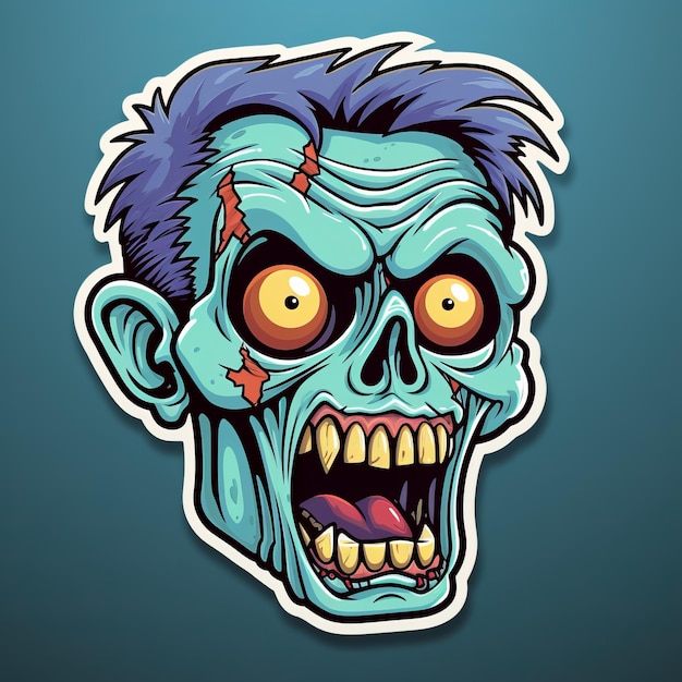 Foto scary zombie head sticker iconisch popcultuur caricatuurontwerp