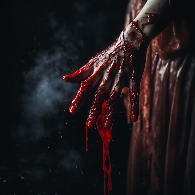 Foto una donna zombie spaventosa con il sangue sulla faccia, concetto di halloween.