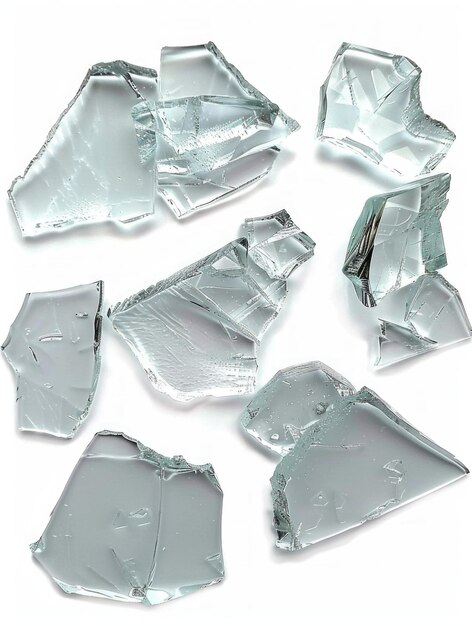 Photo scattered broken glass shards on white background