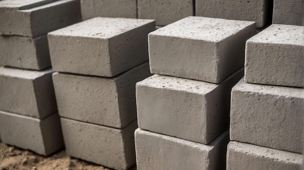 Photo scattered concrete blocks at a construction site