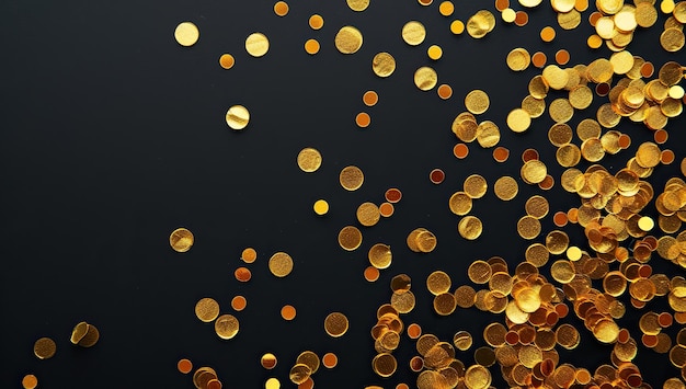 Scattered golden confetti on a dark background The concept of celebration