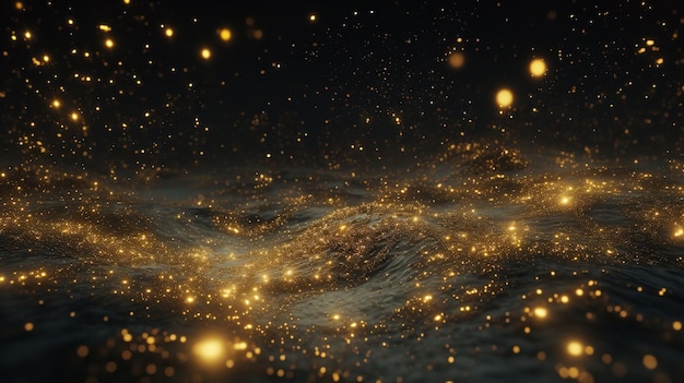 Scattered golden particles on a dark background Ai Generative