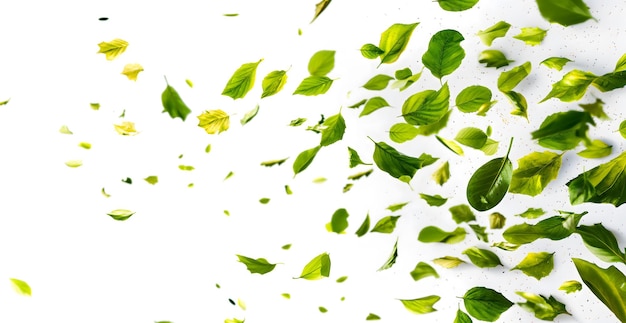 Scattered Green Leaves on a Light Background for Fresh Concepts