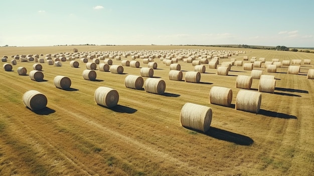 Scattered hay bales on the field where rustic simplicity blends with nature's artistry