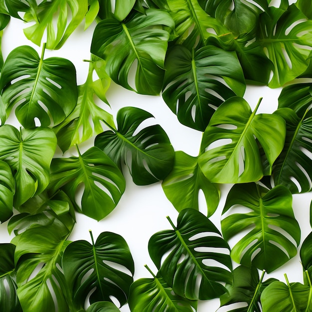 scattered monstera leaves