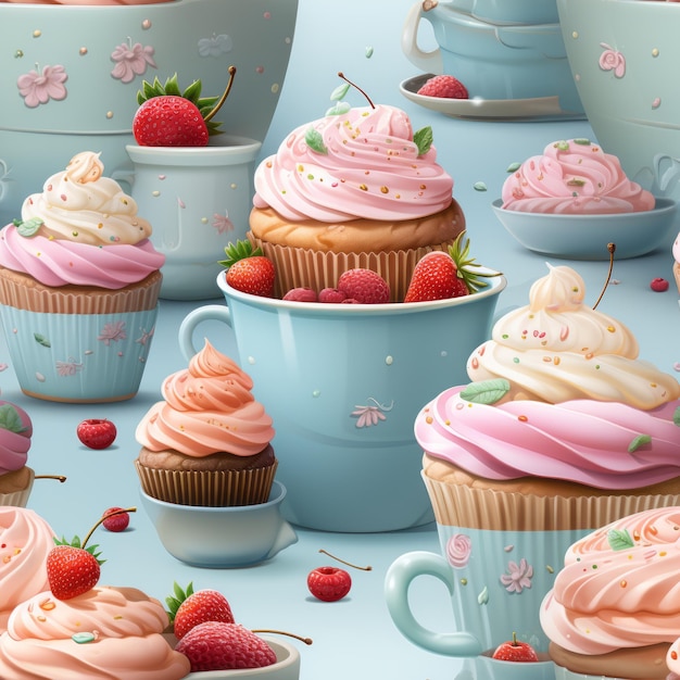 scattering of cakes seamless pattern