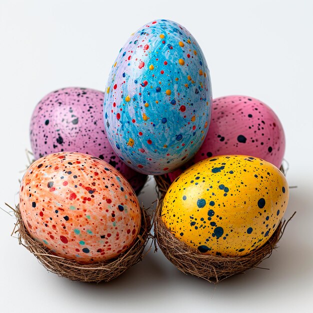 A scattering of Easter eggs on a white background the sacred holiday of Easter AI generated image