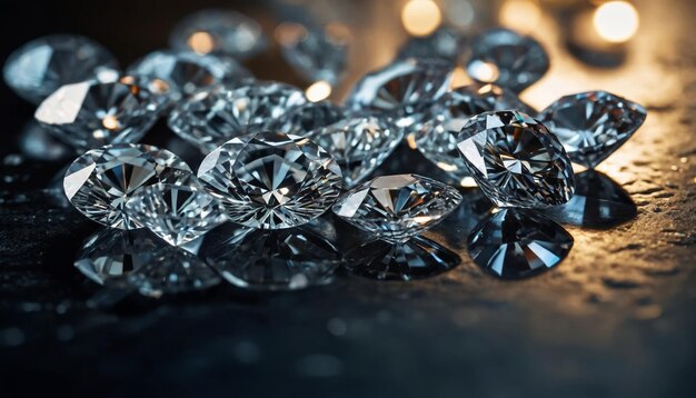 小さな輝くダイヤモンドがテーブルの表面に散らばっている