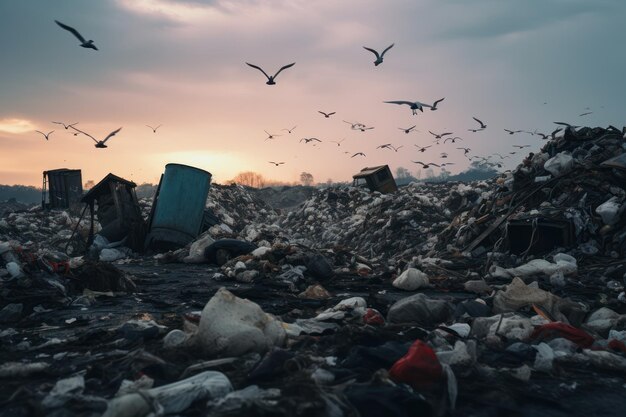 Scavenging birds expose waste mismanagement environmental impact evident in overflowing dumpsite