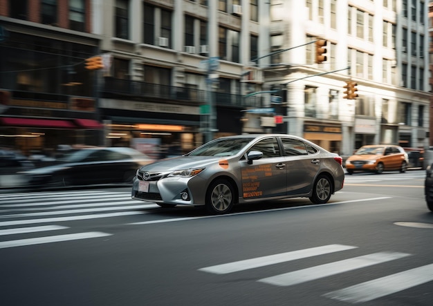 A scene of an autonomous vehicle in a carsharing service waiting to pick up passengers in a bustli