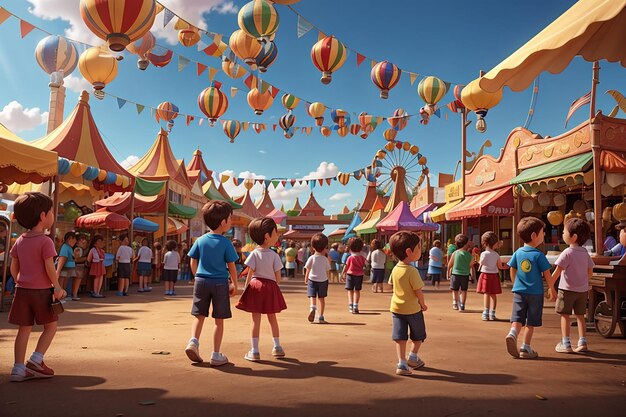 Scene background design with children at the carnival