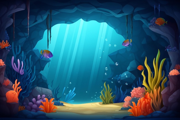 Photo scene background with sea animals under the ocean