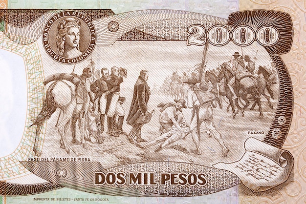 Scène bij Paso del Paramo de Pisba van oud Colombiaans geld - Pesos