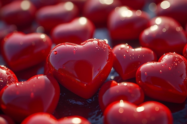 A Scene of Bright Red Hearts in the Style of Realism