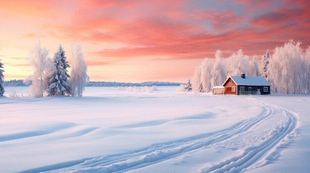 Photo scene of countryside covered with snow