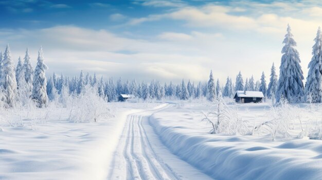 Photo scene of countryside covered with snow