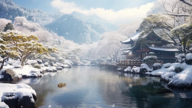 Photo scene of countryside covered with snow