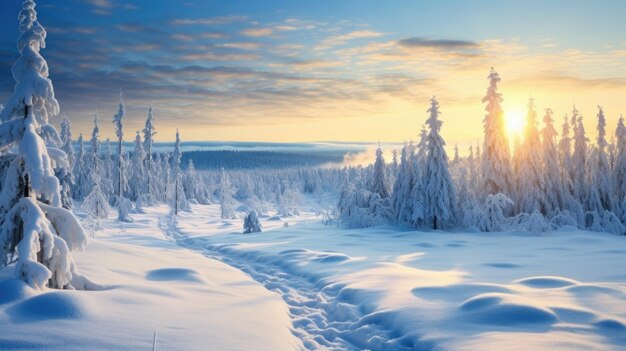 Photo scene of countryside covered with snow