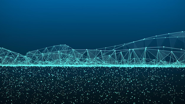 The scene of creating a network connection from particles futuristic blue background the connection of particles visualization of big data abstract to science and technology 3d rendering