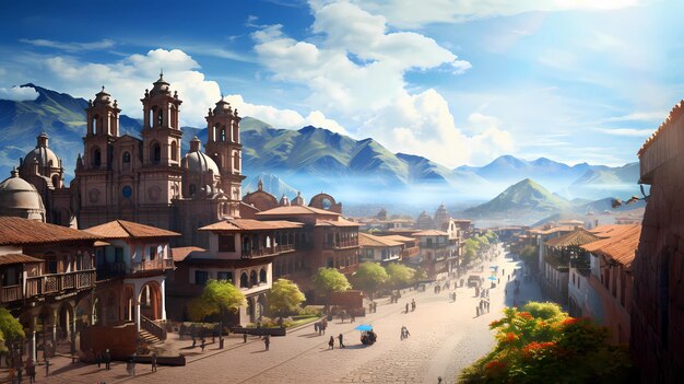 scene of Cusco surrounded by the Andes mountains