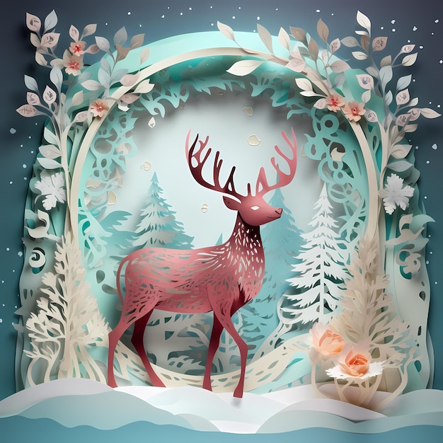 scene of deer in the forest 3d paper Generative ai
