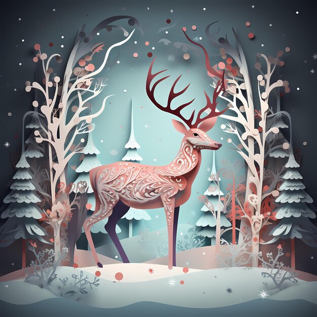 scene of deer in the forest 3d paper