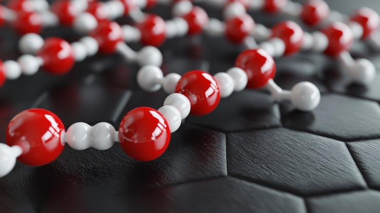 Photo scene depicting carbon dioxide molecules and sunlight interacting in 3d