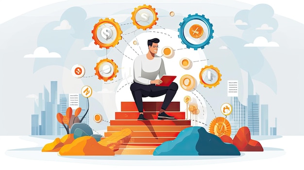 Scene featuring a person surrounded by motivating elements supporting their determination to achieve a goal Inspiring imagery for success and perseverance Generative AI