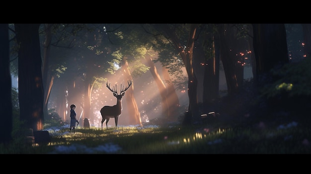 A scene from the game the deer is in the woods.