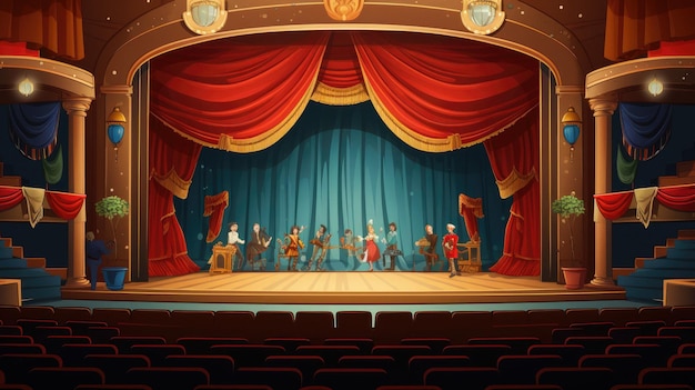 A scene from the movie with the curtain open.