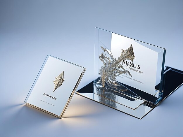 Scene of Glass Business Card Design With Beauty Transparent Luxury Expensive Creative Stand Mockup