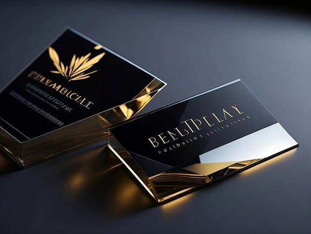 Photo scene of glass business card design with beauty transparent luxury expensive creative stand mockup