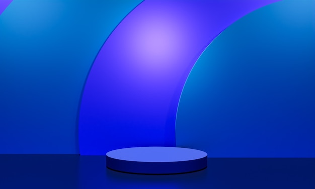 Scène met blauwe kleur podium voor mock-up presentatie in minimalisme stijl met kopieerruimte, 3d render abstract achtergrondontwerp