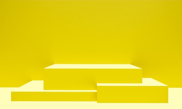 Scène met gele kleur podium voor mock-up presentatie in minimalisme stijl met kopieerruimte, 3d render abstract achtergrondontwerp