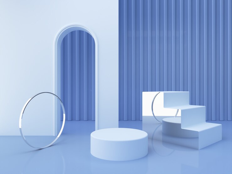 scène met geometrische vormen met leeg podium. Geometrische vormen