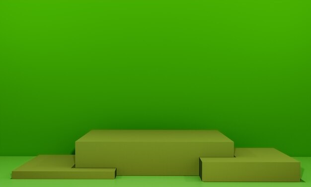 Scène met groene kleur podium voor mock-up presentatie in minimalisme stijl met kopieerruimte, 3d render abstract achtergrondontwerp