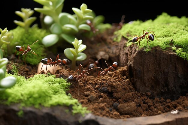 Scène met mieren die ondergronds in de tuin leven