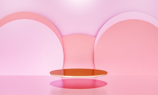 Scène met roze kleurenpodium voor mock-uppresentatie in minimalismestijl met kopieerruimte, 3d render abstract achtergrondontwerp