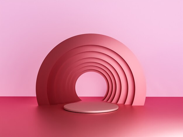 Scène met roze kleurenpodium voor mock-uppresentatie in minimalismestijl met kopieerruimte, 3d render abstract achtergrondontwerp