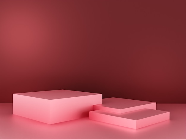 Scène met roze kleurenpodium voor mock-uppresentatie in minimalismestijl met kopieerruimte, 3d render abstract achtergrondontwerp