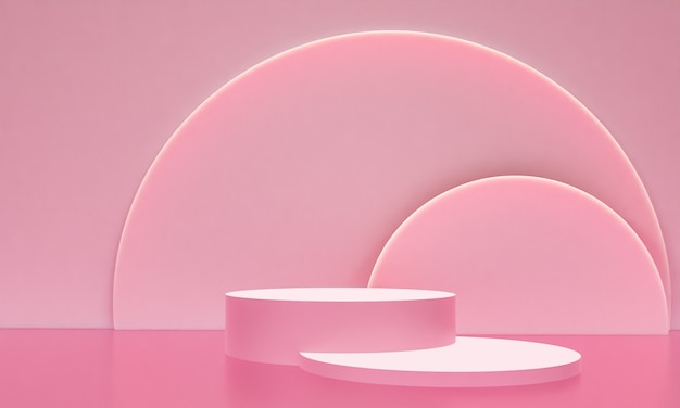 Scène met roze kleurenpodium voor mock-uppresentatie in minimalismestijl met kopieerruimte, 3d render abstract achtergrondontwerp