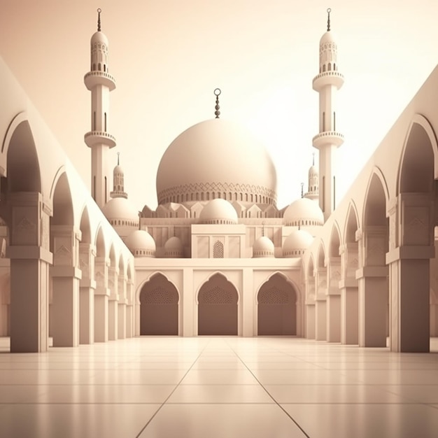 A scene of a mosque with a large dome and a large dome.