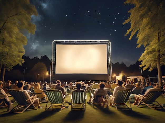 Scene In An Outdoor Cinema With A Giant White Screen Tshirt Design