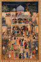 Photo a scene of persian miniature art depicting a royal nowruz celebration