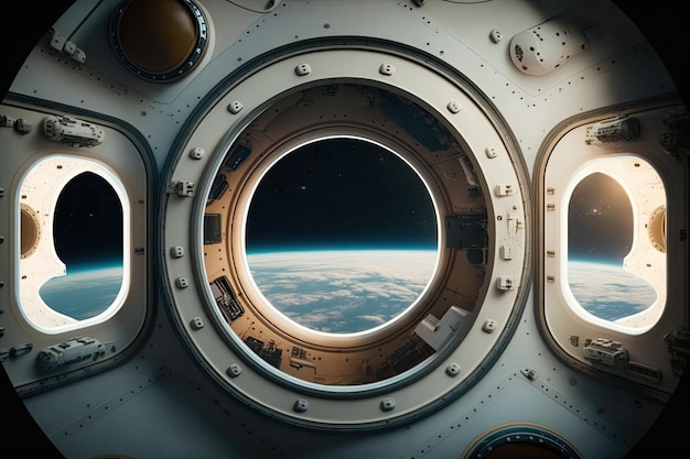宇宙ステーションのシーン舷窓 この画像コンポーネントは NASA から提供されました