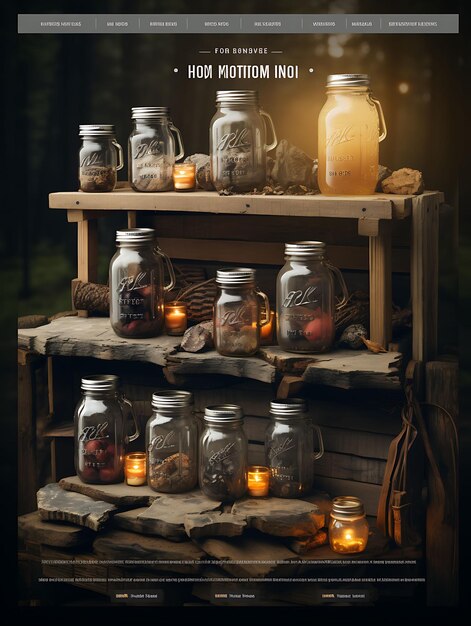 Photo scene of rustic moonshine with a rustic brown and woodgrain palette m poster menu flyer design art